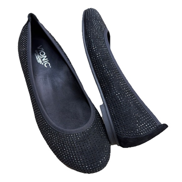 Vionic Shoes - Vionic Willow Ballet Flats Shoes Black Suede Rhinestones Comfort Women Sz 7 EUC